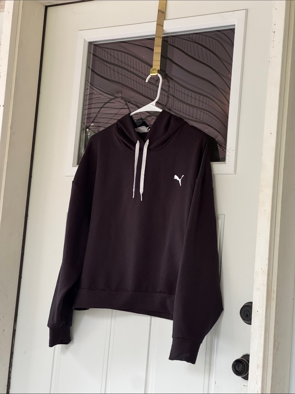 Puma Black Crewneck Hoodie with White Logo & Drawstrings